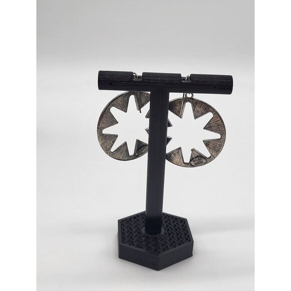 Marlyn Schiff Pave Starburst Circular Dangle Drop Earrings Silver Tone - Picture 3 of 10